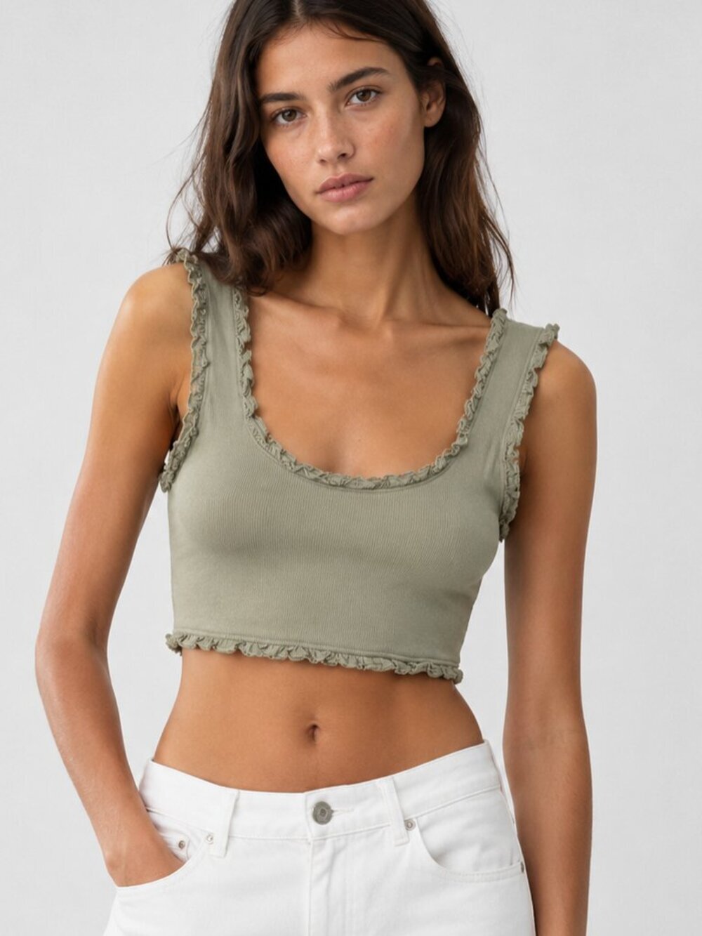NWT Zara Ruffle Trim Crop Tank Top